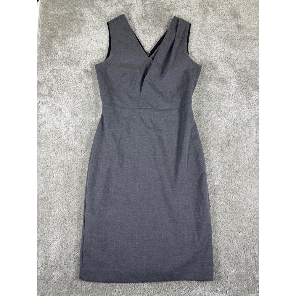 Banana Republic Womens 0 Gray Sleeveless V-Neck Pleated Sheath Dress Business